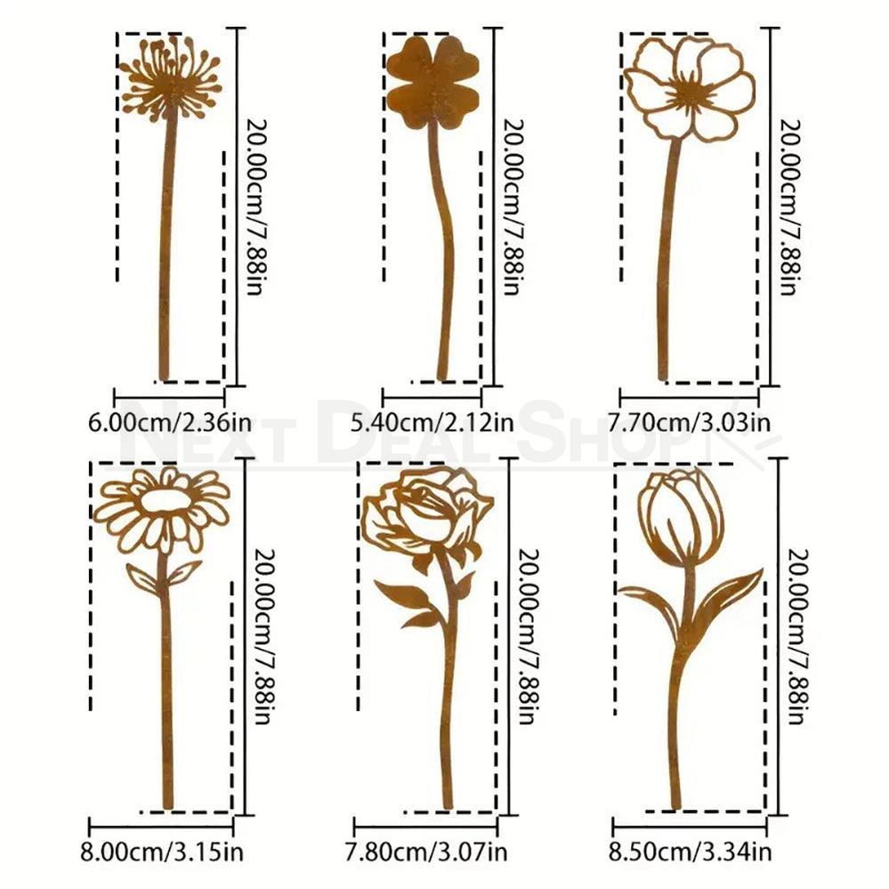 6 Pcs Rustic Metal Flower Garden Stake Set