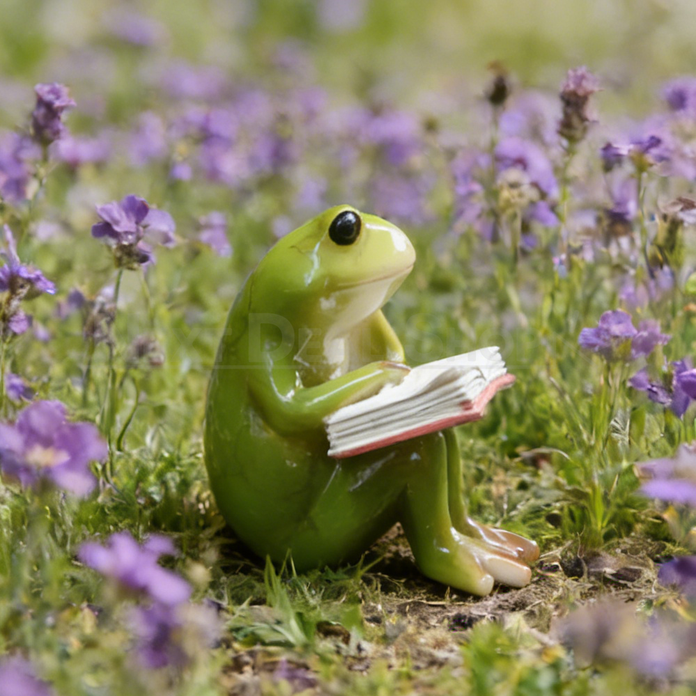 Adorable Reading Frog Garden Figurine