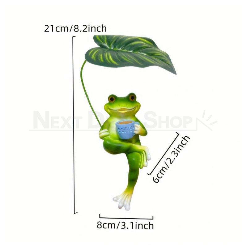 Coffee Frog Garden Figurine with Leaf Umbrella