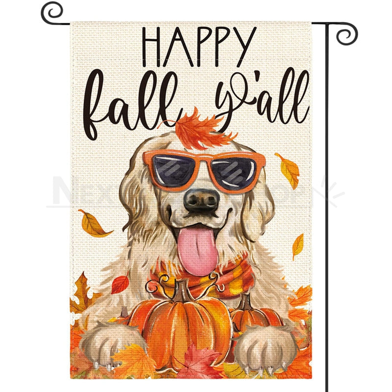 Happy Fall Golden Retriever Garden Flag