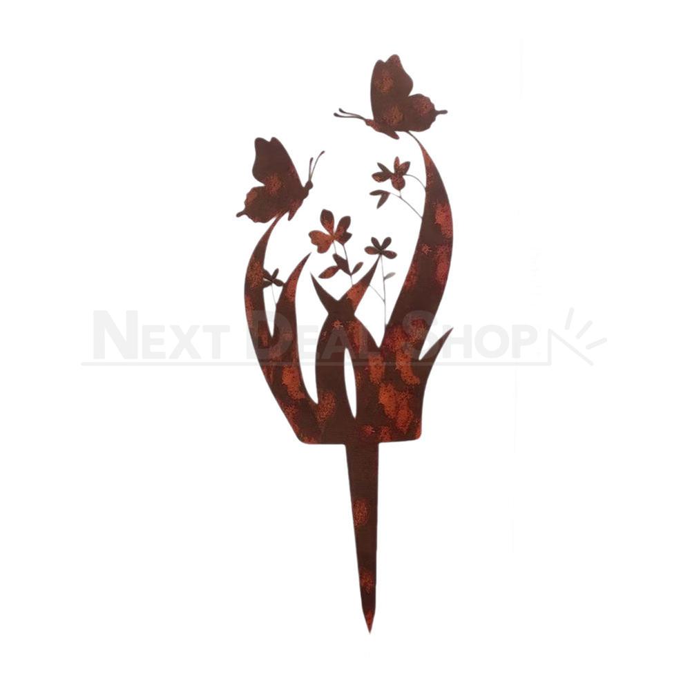 Rustic Metal Butterfly & Flower Garden Stake