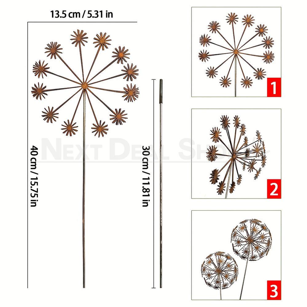 Rustic Metal Dandelion Garden Stake Yard Art Outdoor Decor