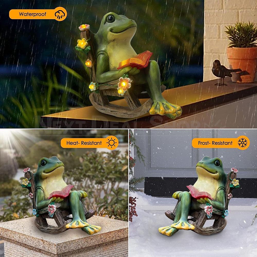 Solar Powered Reading Frog Garden Statue