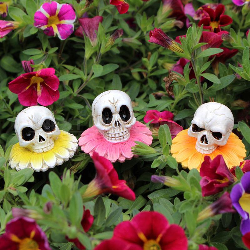 3 Pcs - Flower Skull Garden Stake