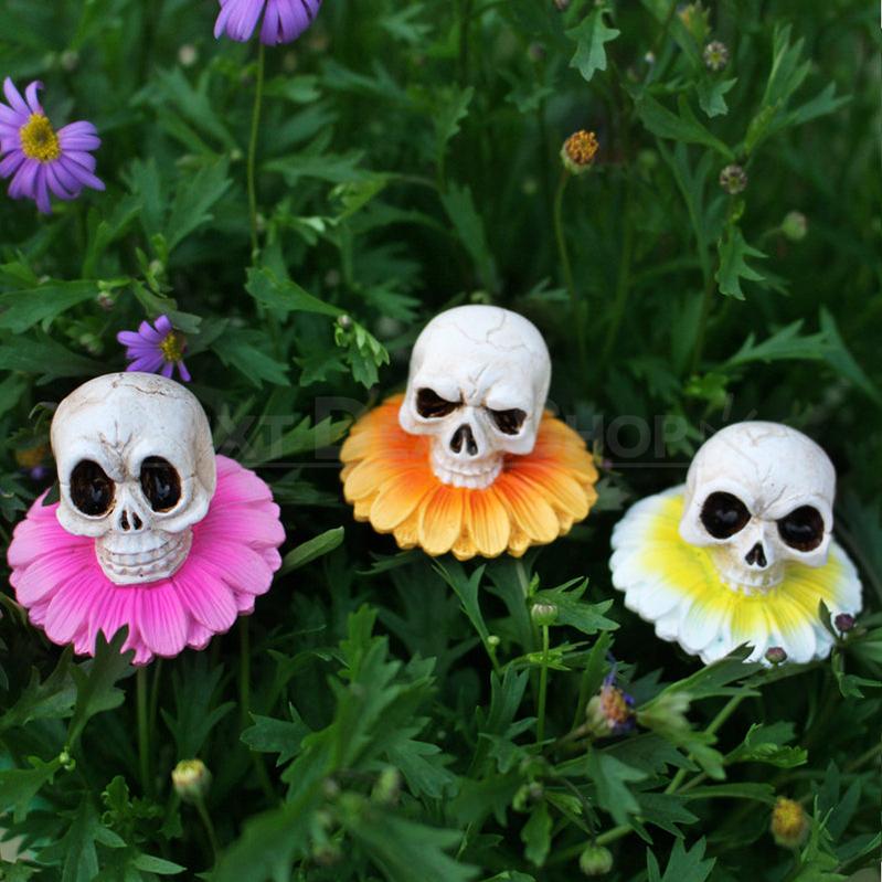 3 Pcs - Flower Skull Garden Stake