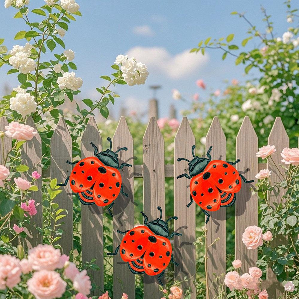 3 Pcs - Metal ladybug Garden Decor Set