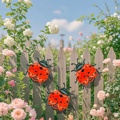 3 Pcs - Metal ladybug Garden Decor Set