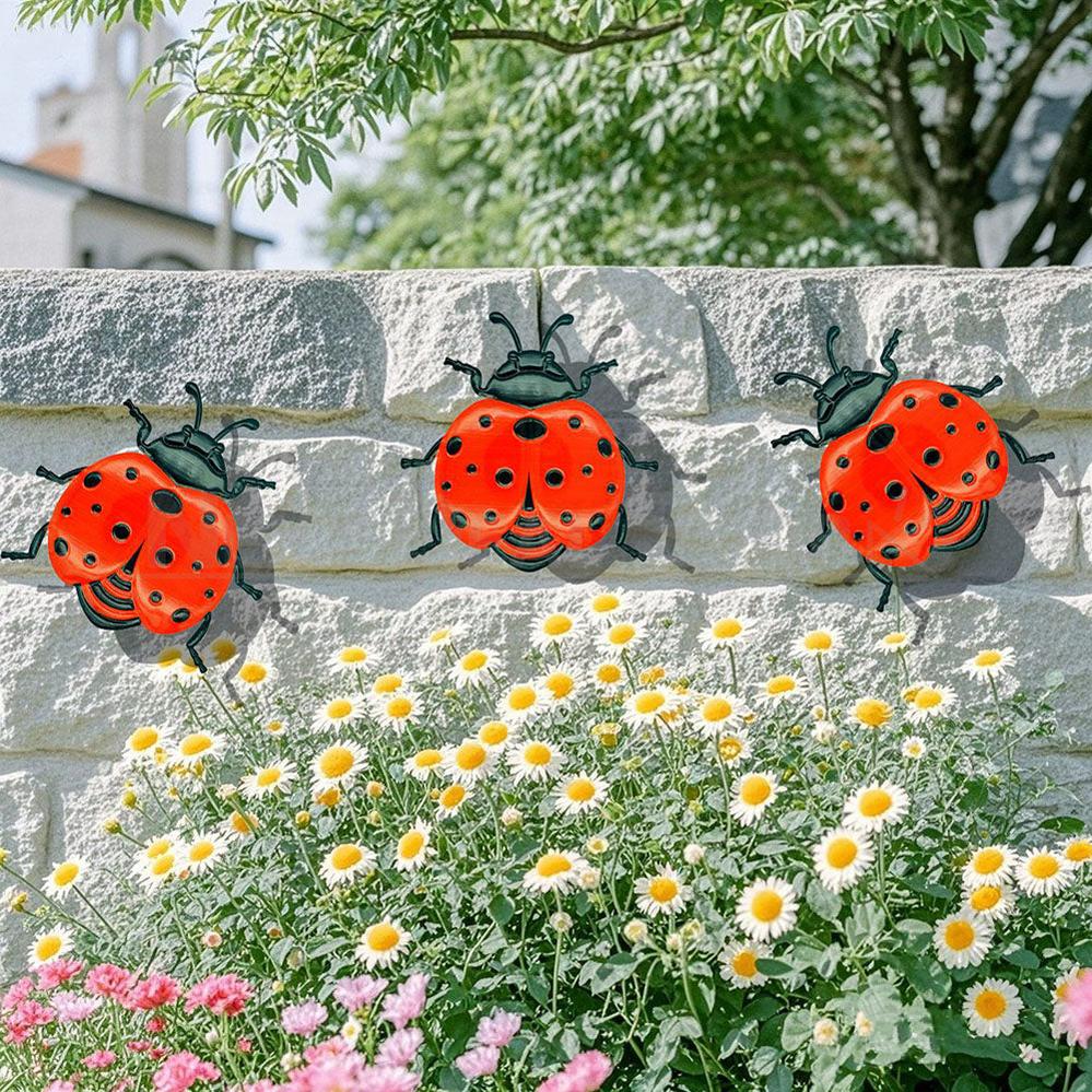 3 Pcs - Metal ladybug Garden Decor Set