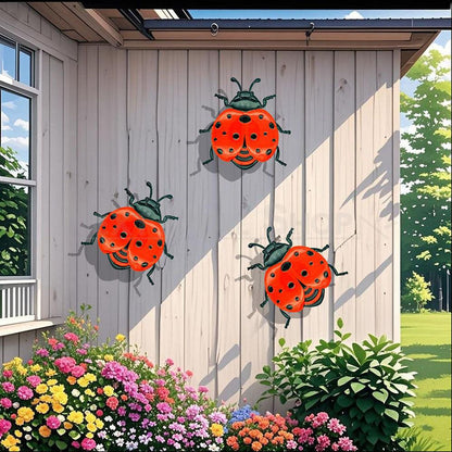 3 Pcs - Metal ladybug Garden Decor Set
