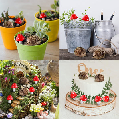 6 Pcs - Hedgehog & Mushroom Fairy Garden Decor