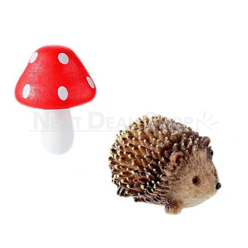 6 Pcs - Hedgehog & Mushroom Fairy Garden Decor