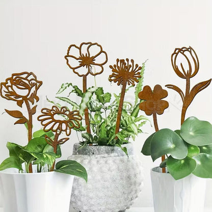 6 Pcs Rustic Metal Flower Garden Stake Set