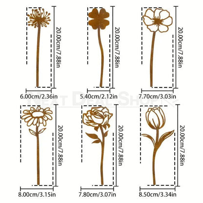 6 Pcs Rustic Metal Flower Garden Stake Set