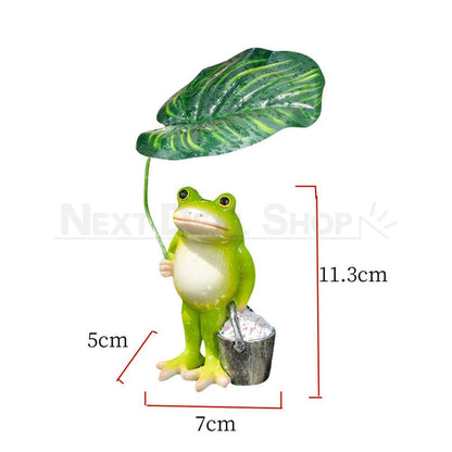Adorable Gardener Frog Figurine with Leaf Umbrella