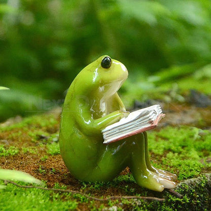 Adorable Reading Frog Garden Figurine