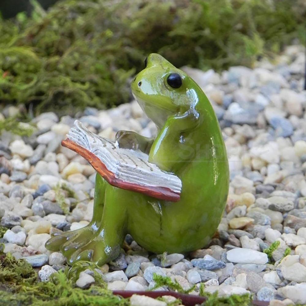 Adorable Reading Frog Garden Figurine