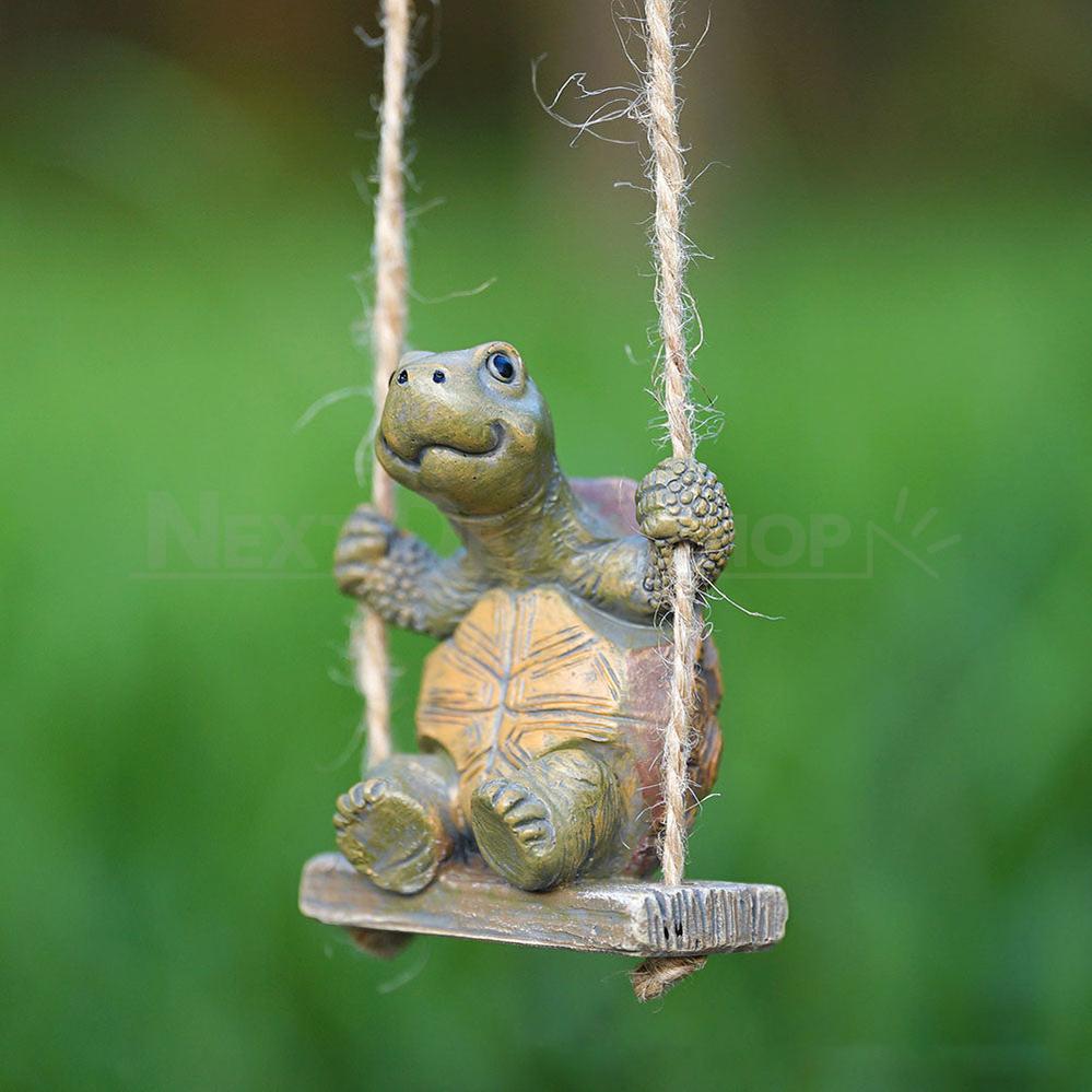 Adorable Swinging Turtle Garden Figurine