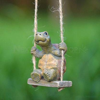 Adorable Swinging Turtle Garden Figurine