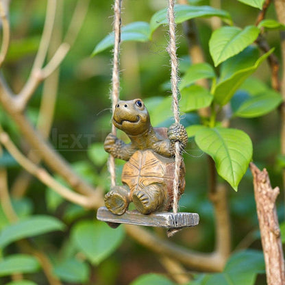 Adorable Swinging Turtle Garden Figurine