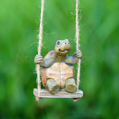 Adorable Swinging Turtle Garden Figurine