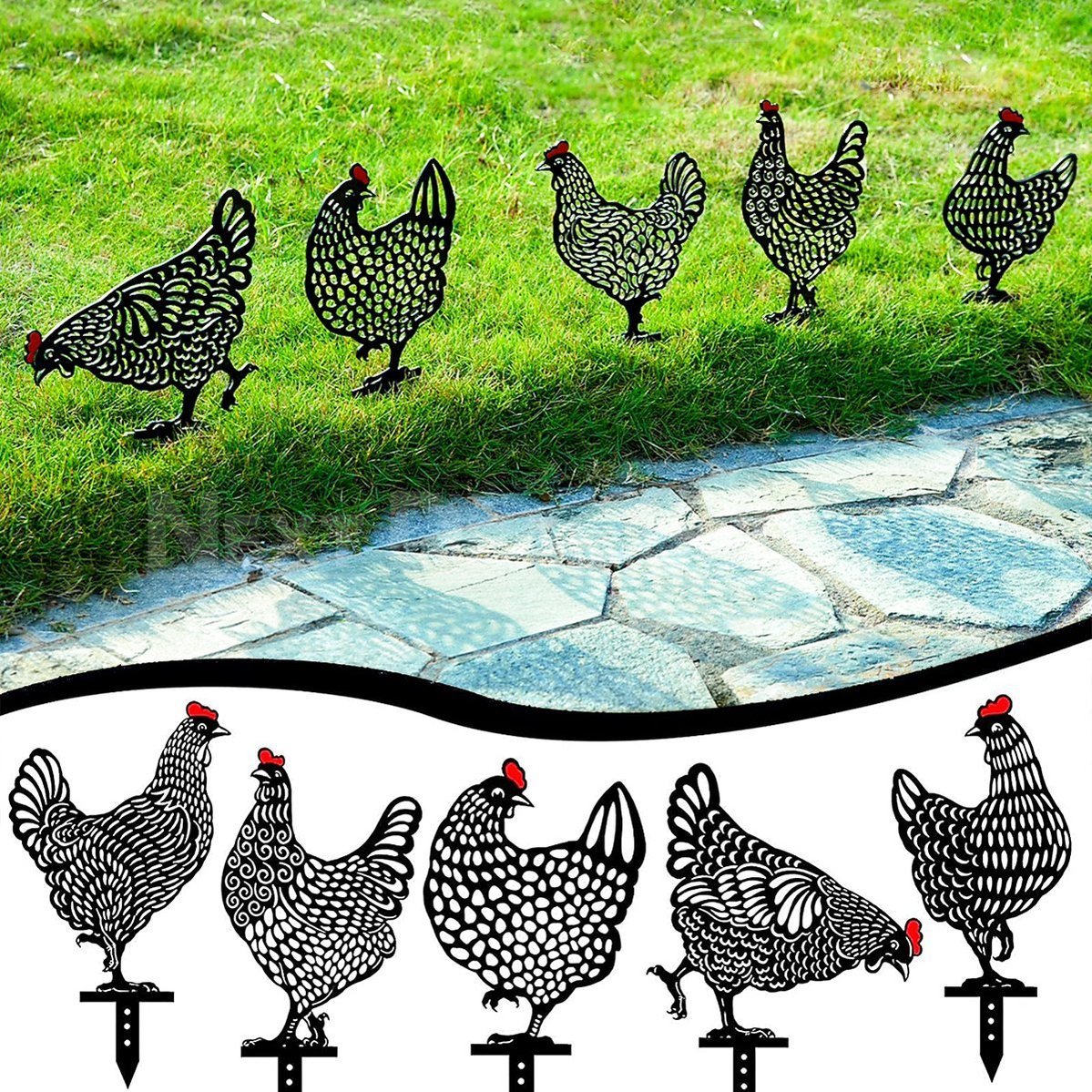 Chicken Family Garden Silhouette Yard Stake
