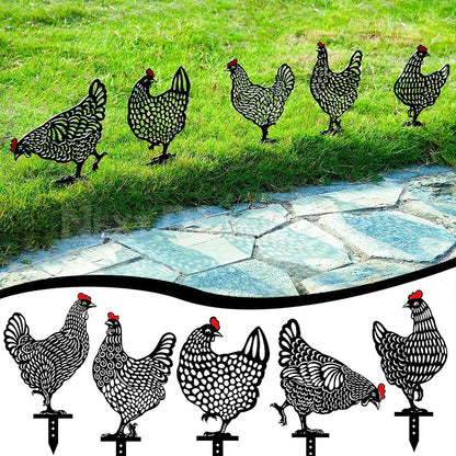 Chicken Family Garden Silhouette Yard Stake
