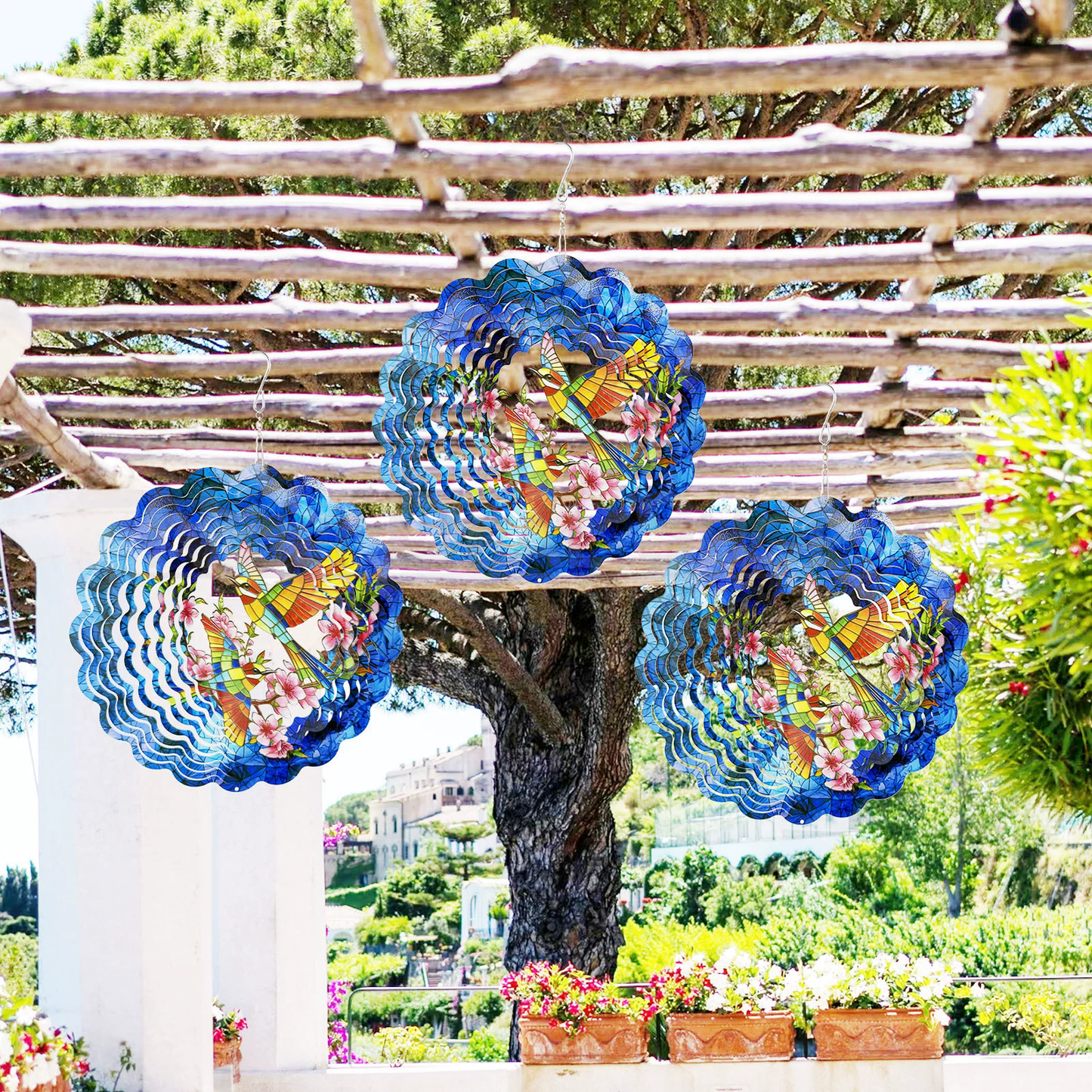 Colorful Birds & Floral Garden Wind Spinner