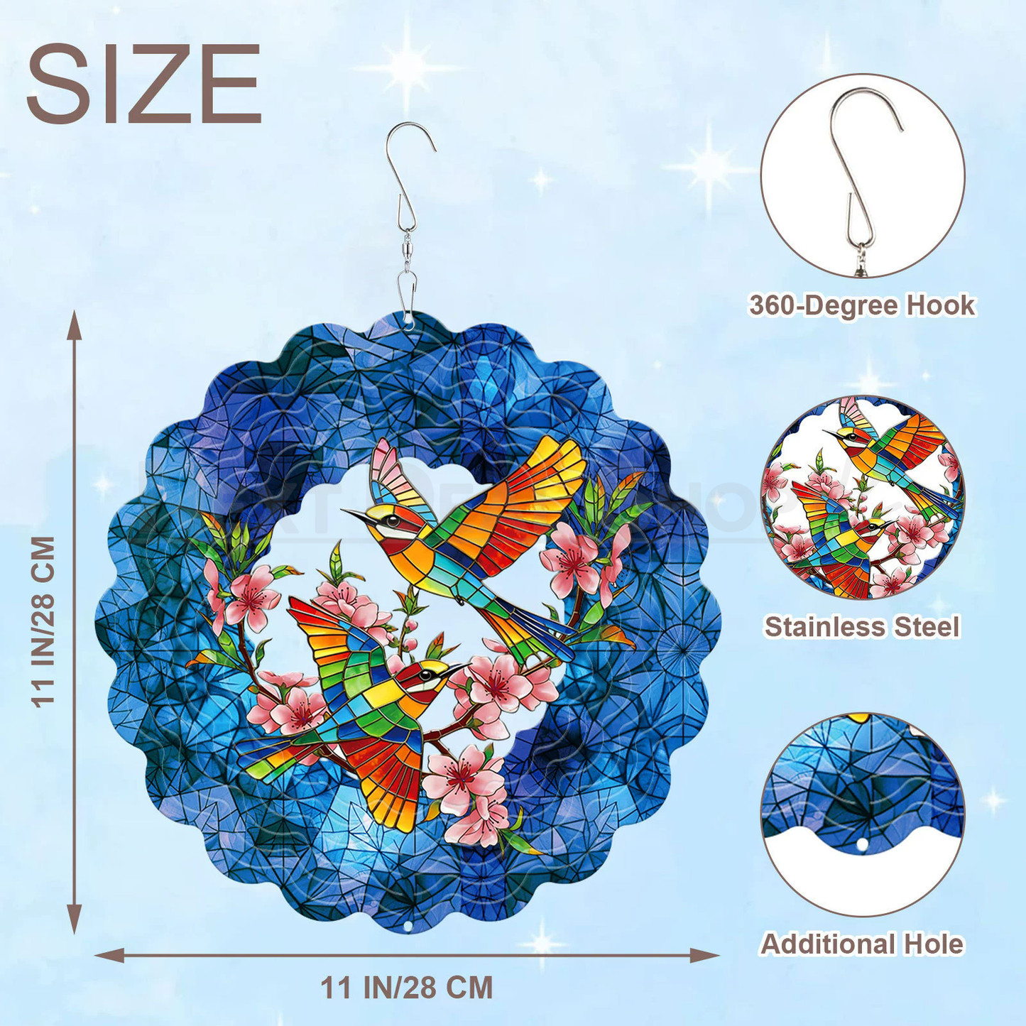 Colorful Birds & Floral Garden Wind Spinner