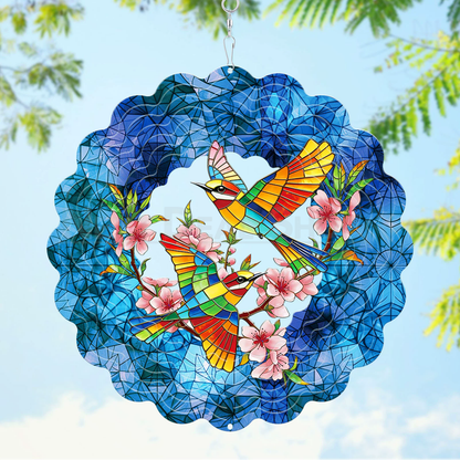 Colorful Birds & Floral Garden Wind Spinner