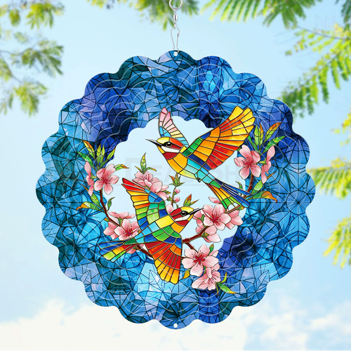 Colorful Birds & Floral Garden Wind Spinner