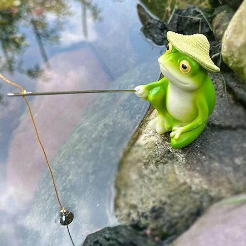 Fishing Frog Garden Figurine