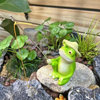 Fishing Frog Garden Figurine