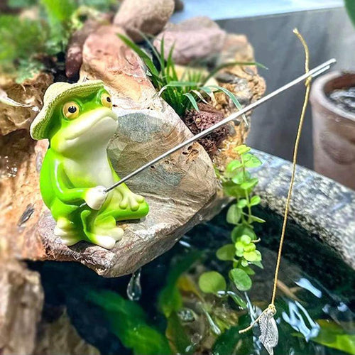 Fishing Frog Garden Figurine