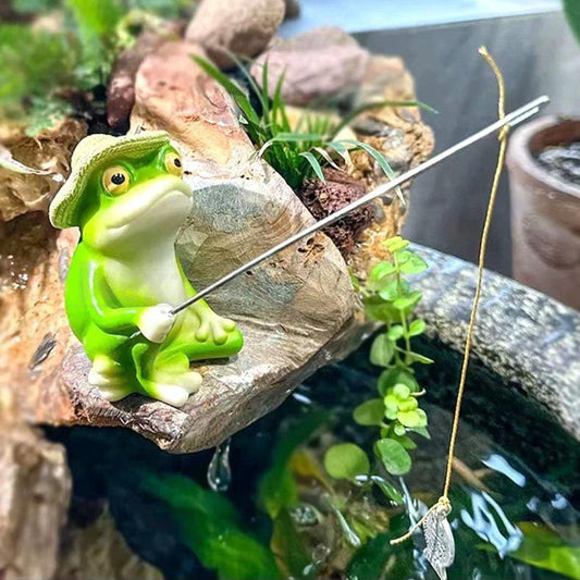 Fishing Frog Garden Figurine