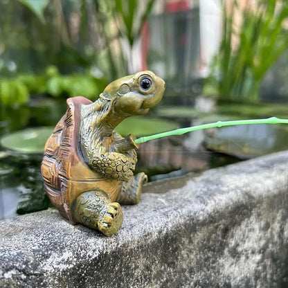 Fishing Turtle Garden Figurine