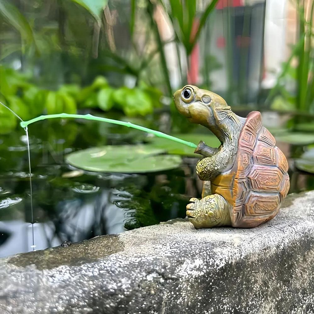 Fishing Turtle Garden Figurine