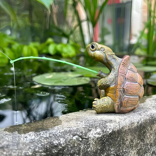 Fishing Turtle Garden Figurine
