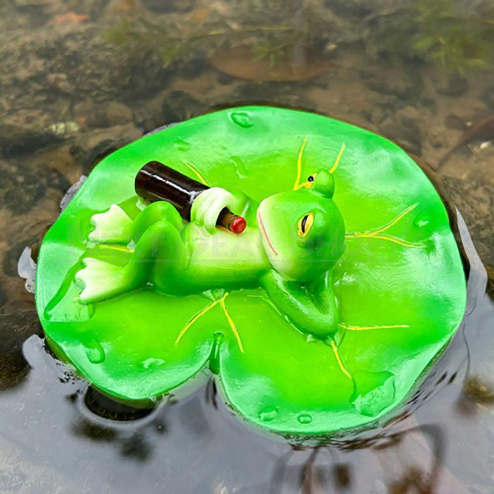 Floating Tipsy Frog on Lotus Leaf Garden Figurine