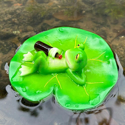 Floating Tipsy Frog on Lotus Leaf Garden Figurine