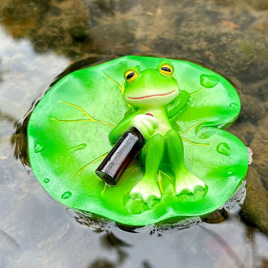 Floating Tipsy Frog on Lotus Leaf Garden Figurine