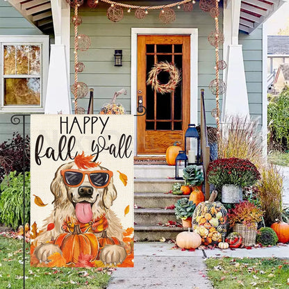 Happy Fall Golden Retriever Garden Flag