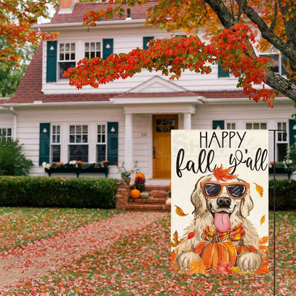 Happy Fall Golden Retriever Garden Flag