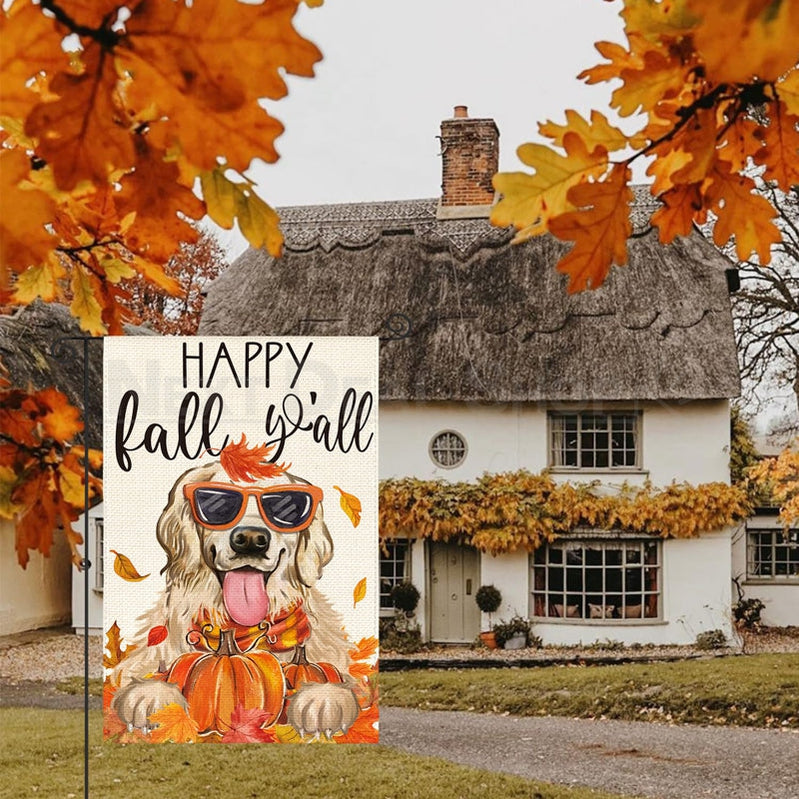 Happy Fall Golden Retriever Garden Flag