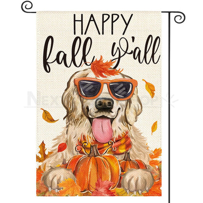 Happy Fall Golden Retriever Garden Flag