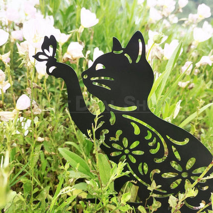 Metal Cat & Butterfly Garden Yard Stake