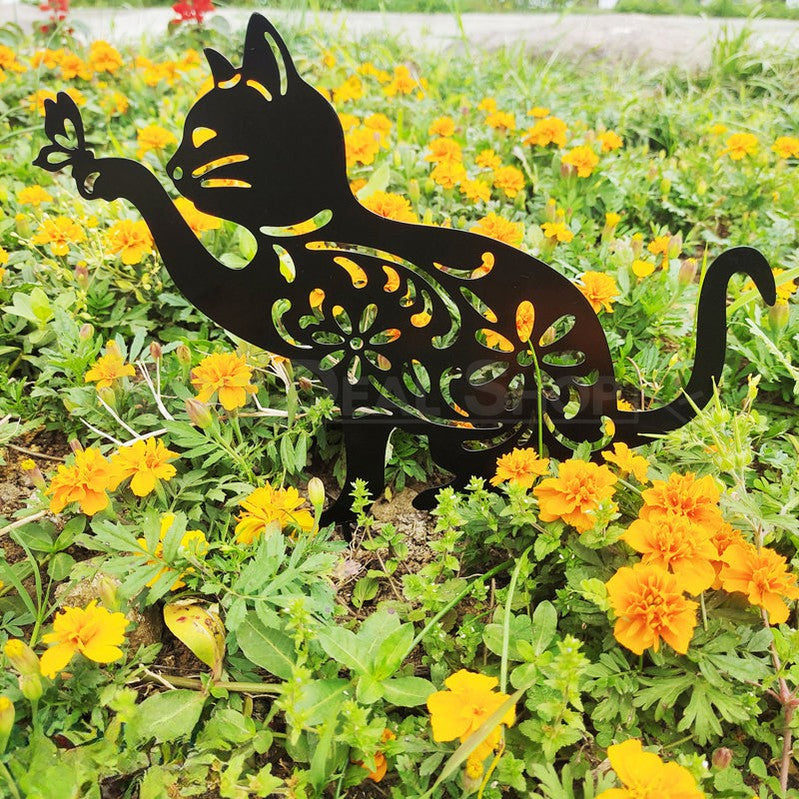 Metal Cat & Butterfly Garden Yard Stake