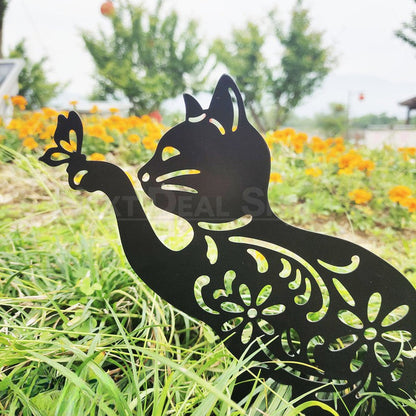 Metal Cat & Butterfly Garden Yard Stake