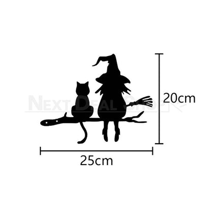 Metal Witch & Cat Silhouette Garden Decor