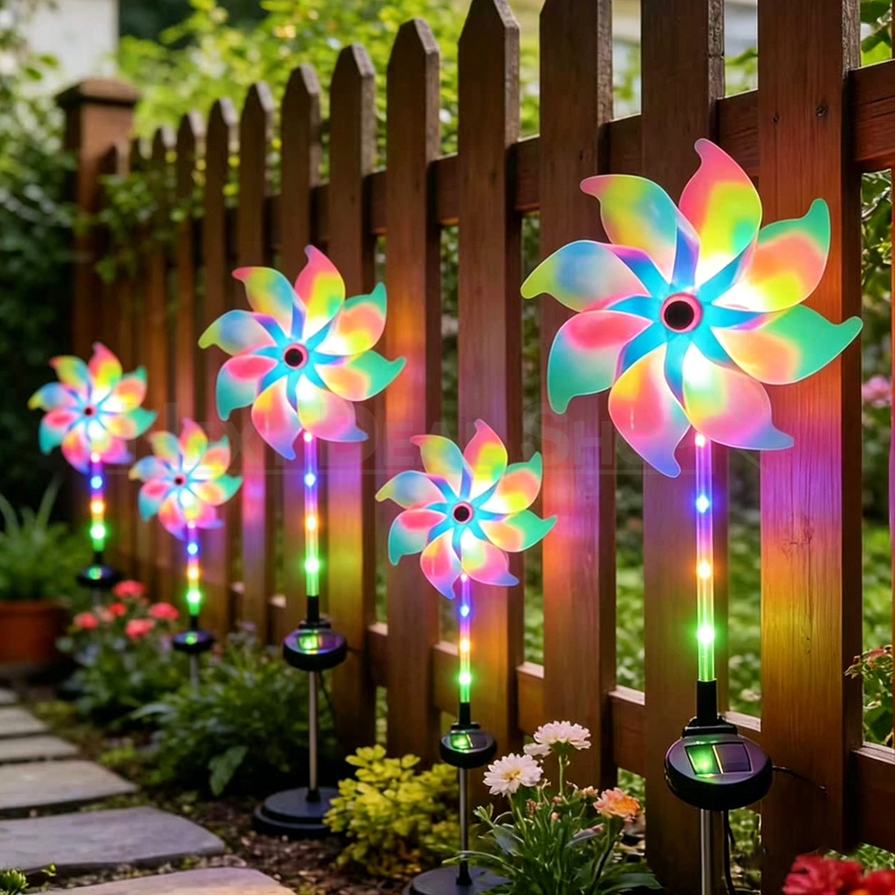 Multicolor Solar Powered LED Pinwheel Garden Stake Light