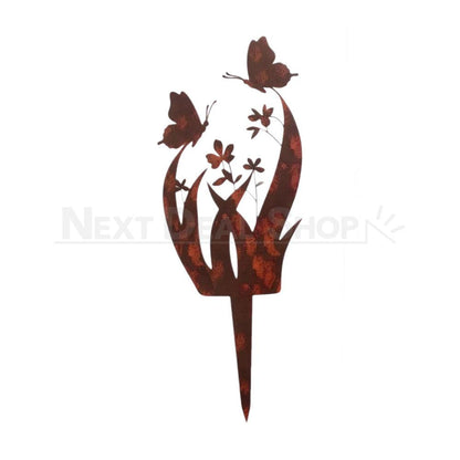Rustic Metal Butterfly & Flower Garden Stake